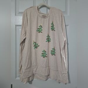 Holiday Time Beige Christmas Tree Long Sleeve Shirt